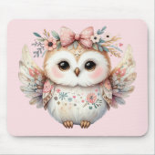 Kawaii Boho Owl Illustration Pink マウスパッド (正面)