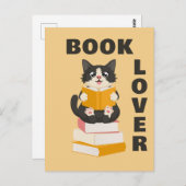 Kawaii Book Lover Back to School Cartoon Cat Reads ポストカード (正面/裏面)