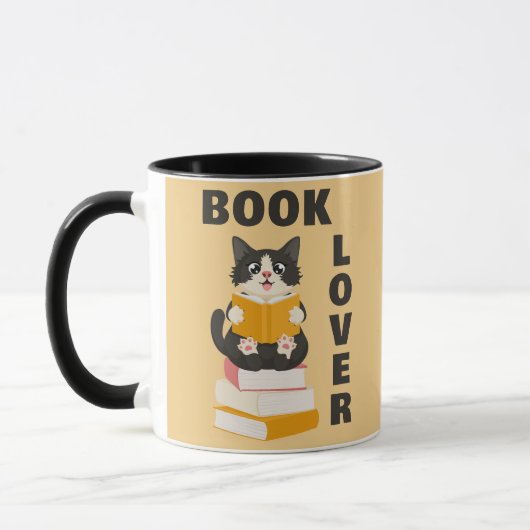 Kawaii Book Lover Back to School Cartoon Cat Reads マグカップ (左)