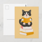 Kawaii Book Lover Simple Cartoon Cat Reader Book ポストカード (正面/裏面)