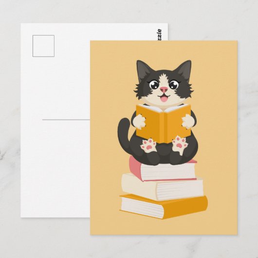 Kawaii Book Lover Simple Cartoon Cat Reader Book ポストカード (正面/裏面)