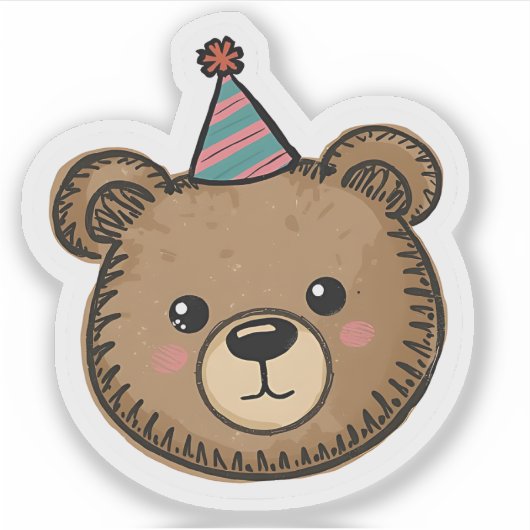 Kawaii Brown Bear Party Sticker シール (正面)