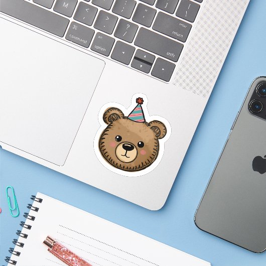 Kawaii Brown Bear Party Sticker シール (ノートパソコンとiPhone)