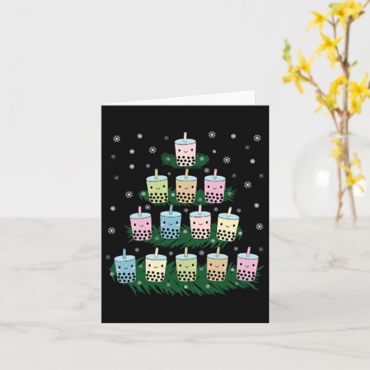 Kawaii Bubble Milk Tea Bo Tea Christmas Tree  カード (黄色い花)