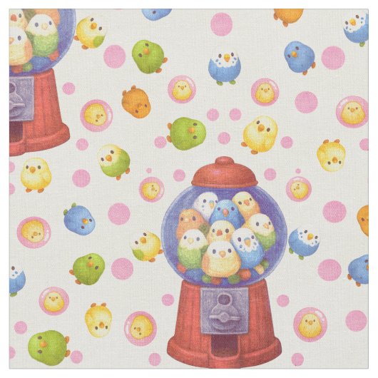 Kawaii Budgie Gumball Pastel Pattern ファブリック (クローズアップ)