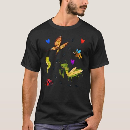 Kawaii Bugs Insect Ladybug Bee Mantis Butterfly fo Tシャツ (正面)