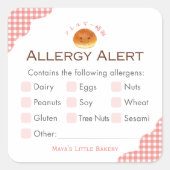 Kawaii Bun Red Gingham Allergy Alert スクエアシール (正面)
