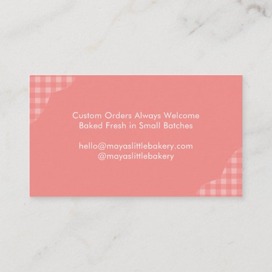 Kawaii Bun Red Gingham Watercolor Bakery 名刺 (裏面)