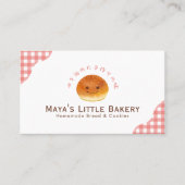 Kawaii Bun Red Gingham Watercolor Bakery 名刺 (正面)