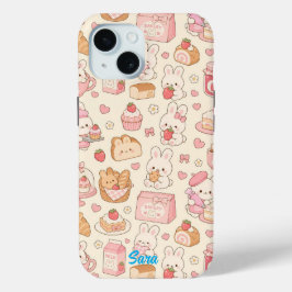 Kawaii Bunny Bakery Pattern Phone Case iPhone 15ケース