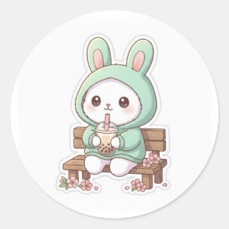 Kawaii Bunny Bubble Tea Sticker ラウンドシール