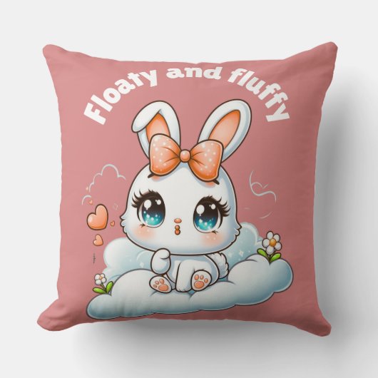 Kawaii Bunny – Cute Chibi Rabbit Throw Pillow クッション (正面)