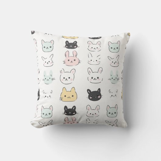 Kawaii Bunny Faces Pattern クッション (正面)