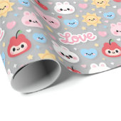 Kawaii Bunny Hearts Love Seamless Pattern ラッピングペーパー (ロールコーナー)