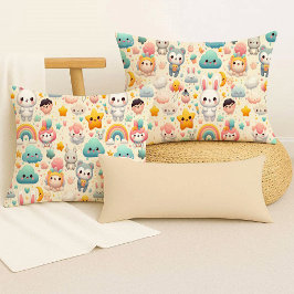 Kawaii Bunny Pastel Whimsical Cute Throw Pillow クッション