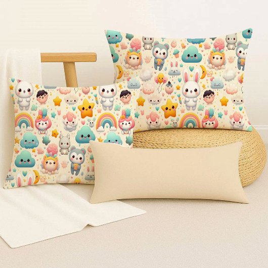 Kawaii Bunny Pastel Whimsical Cute Throw Pillow クッション