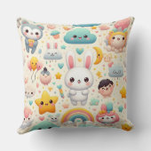 Kawaii Bunny Pastel Whimsical Cute Throw Pillow クッション (裏面)