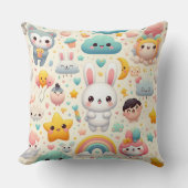 Kawaii Bunny Pastel Whimsical Cute Throw Pillow クッション (正面)