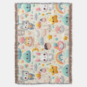 Kawaii Bunny Pastel Whimsical Kids Throw Blanket スローブランケット (正面縦)