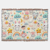 Kawaii Bunny Pastel Whimsical Kids Throw Blanket スローブランケット (正面)