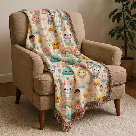 Kawaii Bunny Pastel Whimsical Kids Throw Blanket スローブランケット