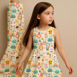 Kawaii Bunny Pastel Whimsical Nursery Fabric Print ファブリック