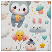 Kawaii Bunny Pastel Whimsical Nursery Fabric Print ファブリック (見本)