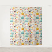 Kawaii Bunny Pastel Whimsical Nursery Tapestry タペストリー (正面)