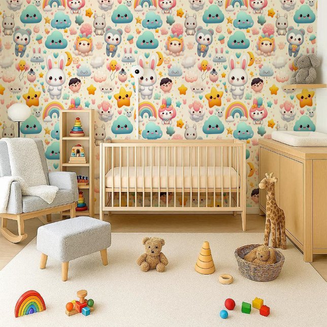 Kawaii Bunny Pastel Whimsical Nursery Wallpaper 壁紙 (Kawaii Bunny Pastel Whimsical Nursery Wallpaper)
