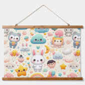 Kawaii Bunny Pastel Whimsical Wood Frame Tapestry 吊り下げ型タペストリー (正面)
