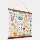Kawaii Bunny Pastel Whimsical Wood Frame Tapestry 吊り下げ型タペストリー (傾斜あり)