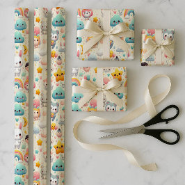 Kawaii Bunny Pastel Whimsical Wrapping Paper Bundl ラッピングペーパーシート
