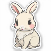 Kawaii Bunny Sticker - Fluffy White Rabbit Vinyl シール (正面)