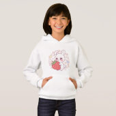 Kawaii Bunny with Strawberry – Cute Pastel Hoodie (正面フル)