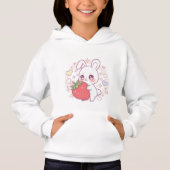 Kawaii Bunny with Strawberry – Cute Pastel Hoodie (正面)
