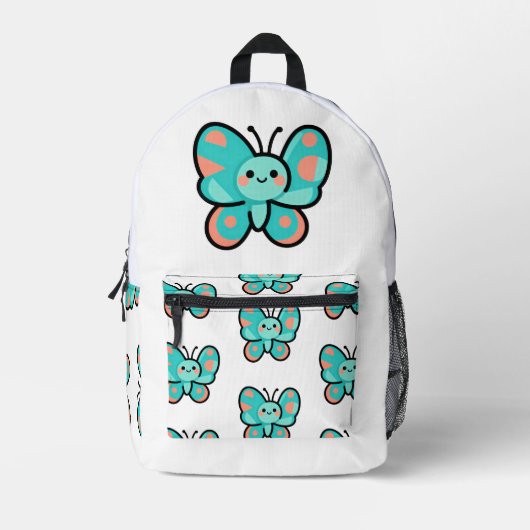 Kawaii Butterfly Back to School Cute Art プリントバックパック (正面)