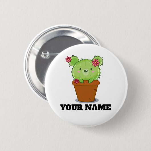Kawaii Cactus Bear in Flower Pot Button Badge 缶バッジ (正面&裏面)