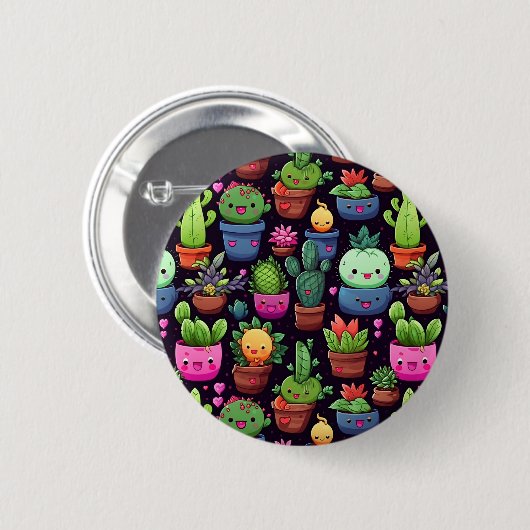 Kawaii Cactus Friends Button 缶バッジ (正面&裏面)