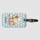 Kawaii Cactus Sleeping Puppy Dog Blue Polka Dot ラゲッジタグ (正面横)