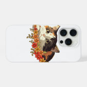 Kawaii Calico Cat Floral Peeking Art iPhoneケース (裏面横)