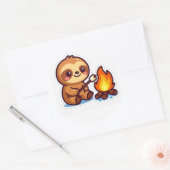 Kawaii Campfire Sloth Sticker ラウンドシール (封筒)