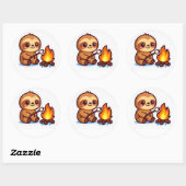 Kawaii Campfire Sloth Sticker ラウンドシール (シート)