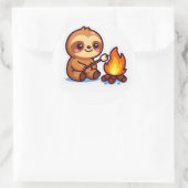 Kawaii Campfire Sloth Sticker ラウンドシール (バッグ)