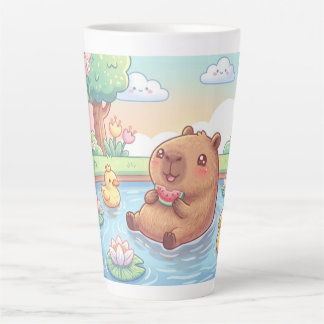 Kawaii capy in a pond カフェラテマグ
