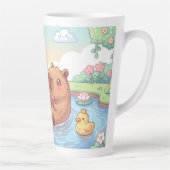 Kawaii capy in a pond カフェラテマグ (右)