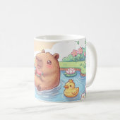 Kawaii capy in a pond コーヒーマグカップ (正面右)
