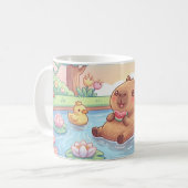 Kawaii capy in a pond コーヒーマグカップ (正面左)