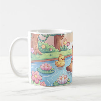 Kawaii capy in a pond コーヒーマグカップ