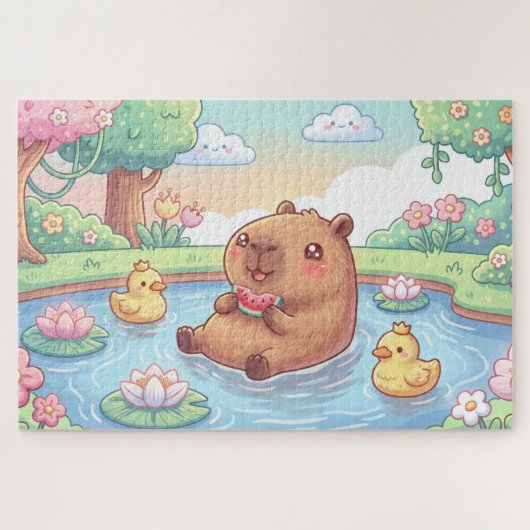 Kawaii capy in a pond ジグソーパズル (横)
