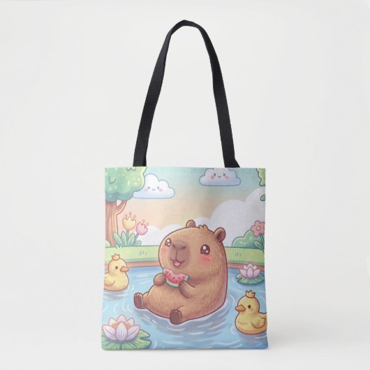 Kawaii capy in a pond トートバッグ (正面)